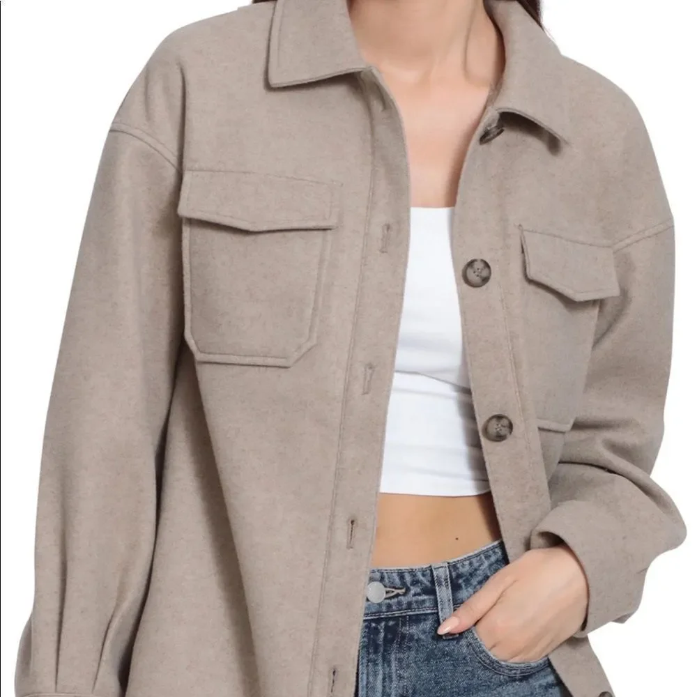 Anthropologie Avec Les Filles Oat Melange Oversized Faux Wool Shacket NWOT XS-S - Picture 1 of 8